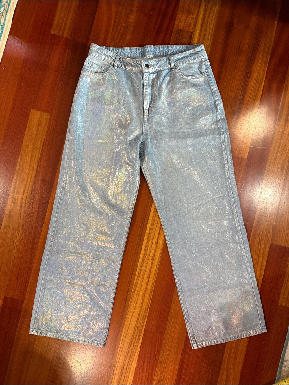 Iridescent Shiny Women's Wide-Leg Jeans